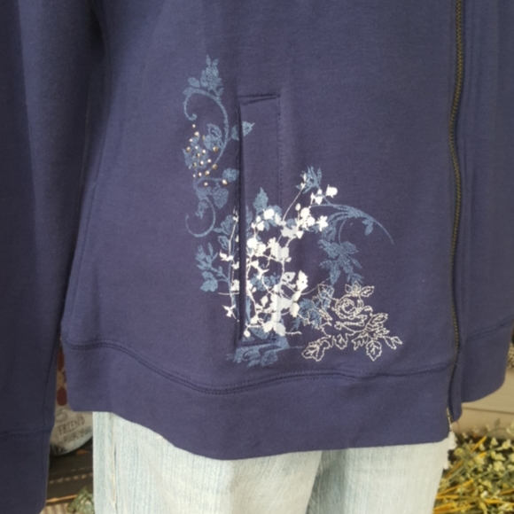 SONOMA ♡ Navy|White|Gray Embroidered | Embellished Floral L|S Hoodie Jacket PL - Picture 7 of 17
